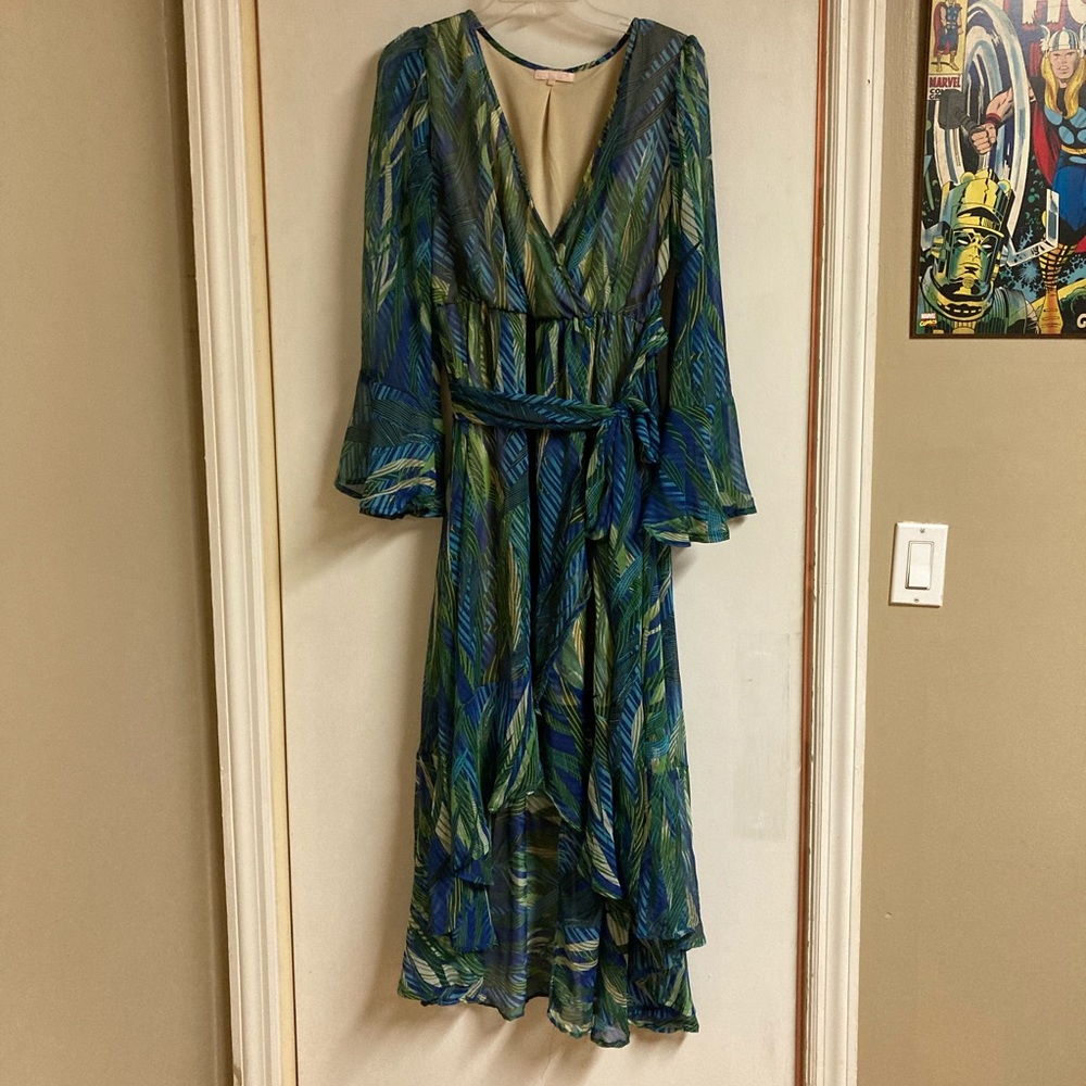 Large Hi/Low dress in green and blue